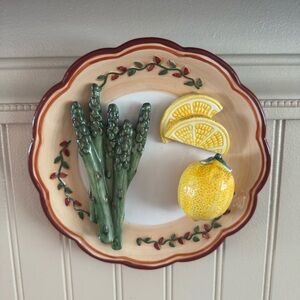 Ceramic Wall Plate with Asparagus & Lemon Motif Bella Casa By Ganz